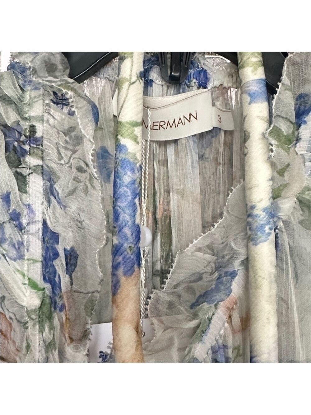 Zimmermann Blue and White Floral Long Sleeve Dress - Picture 5 of 6